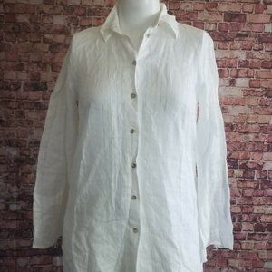 Via Seta White 100% Linen Top Blouse Shirt Size 8